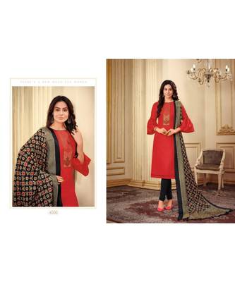 Red Kashmiri Work Cotton Slub unstitch churidar suits churidar salwar suits 3