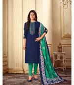 Navy Blue Kashmiri Work Cotton Slub unstitch churidar suits churidar salwar suits