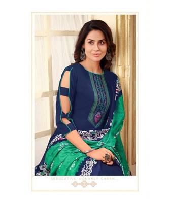 Navy Blue Kashmiri Work Cotton Slub unstitch churidar suits churidar salwar suits 2