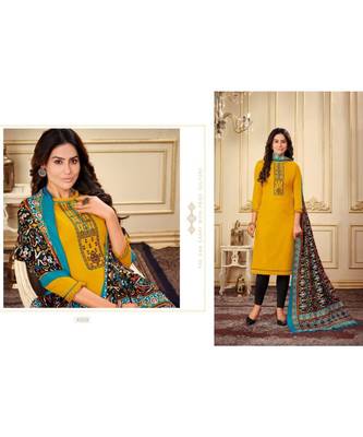 Yellow Kashmiri Work Cotton Slub unstitch churidar suits churidar salwar suits 3