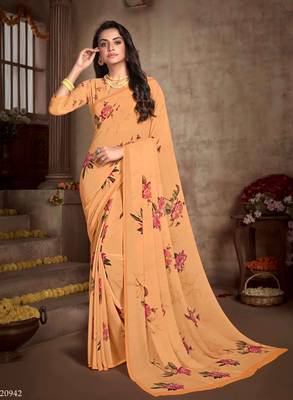 Digital Printed Crosia Lace Georgette Saree 1