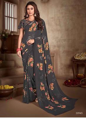 Digital Printed Crosia Lace Georgette Saree 1