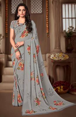 Digital Printed Crosia Lace Georgette Saree 1