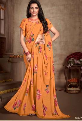 Digital Printed Crosia Lace Georgette Saree 1