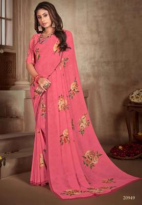 Digital Printed Crosia Lace Georgette Saree 1