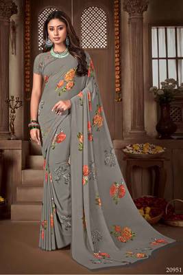 Digital Printed Crosia Lace Georgette Saree 1