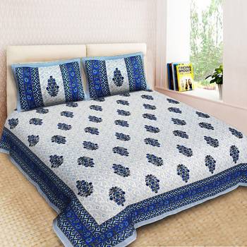 Rajasthani Traditional Jaipuri Pure Cotton King Size Double Bedsheet With 2 Pillow Covers Sets 1