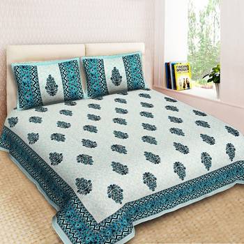 Rajasthani Traditional Jaipuri Pure Cotton King Size Double Bedsheet With 2 Pillow Covers Sets 1