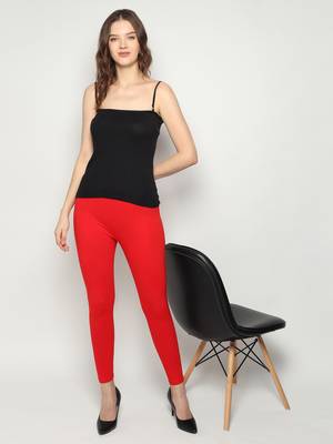 Red Women's Slim Fit  Cotton Ankle Length Leggings Legging for women Sizes 3