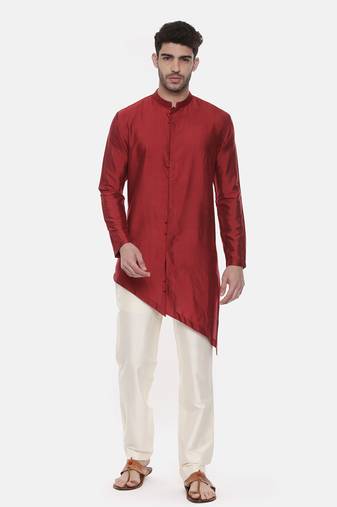 Red Silk Cotton Kurta Set