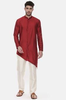 Red Silk Cotton Kurta Set