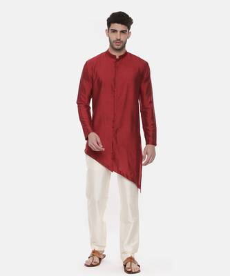 Red Silk Cotton Kurta Set 1