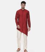Red Silk Cotton Kurta Set