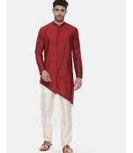 Red Silk Cotton Kurta Set