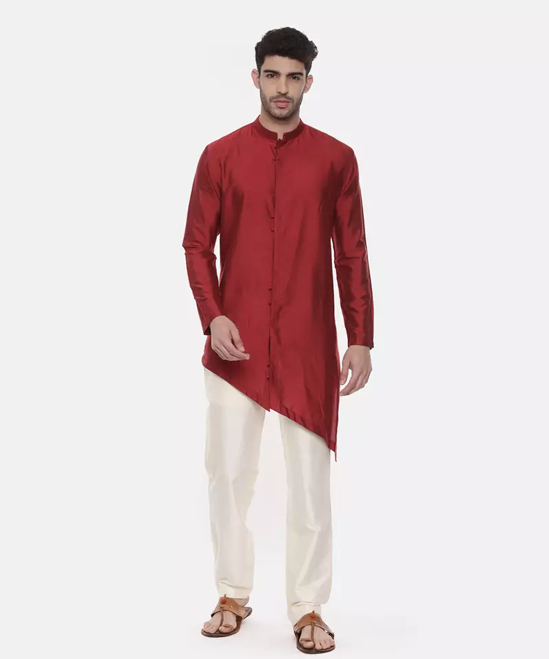 Red Silk Cotton Kurta Set