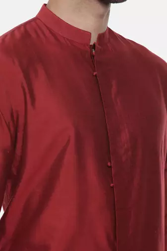 Red Silk Cotton Kurta Set