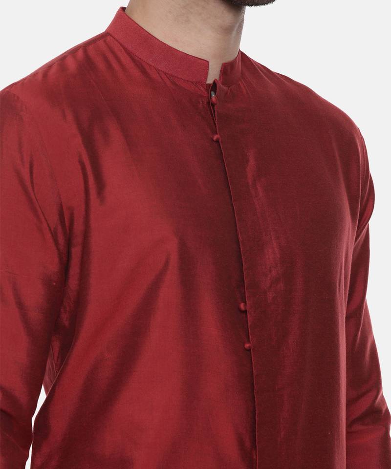 Red Silk Cotton Kurta Set