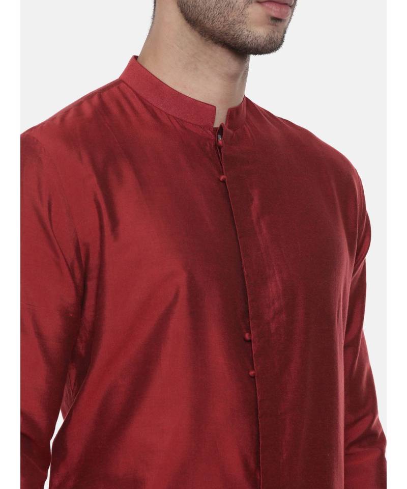 Red Silk Cotton Kurta Set