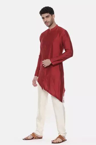 Red Silk Cotton Kurta Set