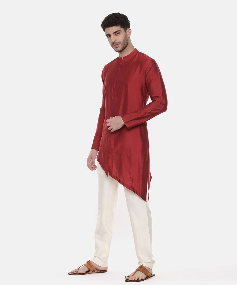 Red Silk Cotton Kurta Set