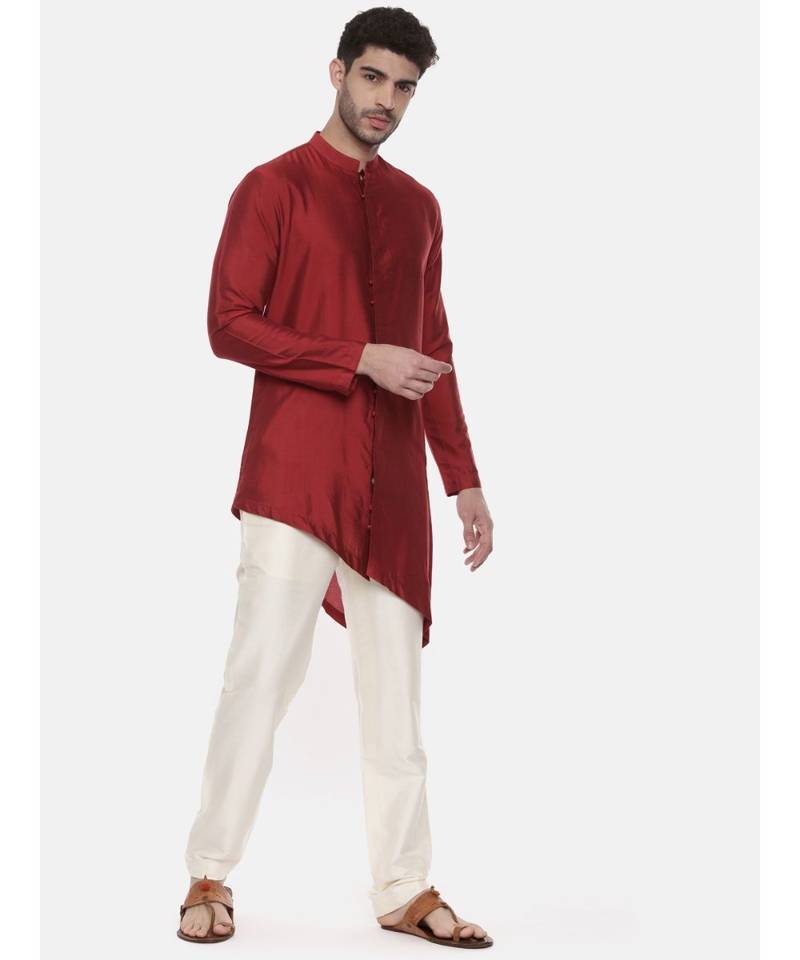 Red Silk Cotton Kurta Set