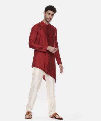 Red Silk Cotton Kurta Set 4
