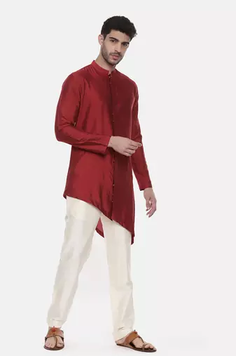 Red Silk Cotton Kurta Set