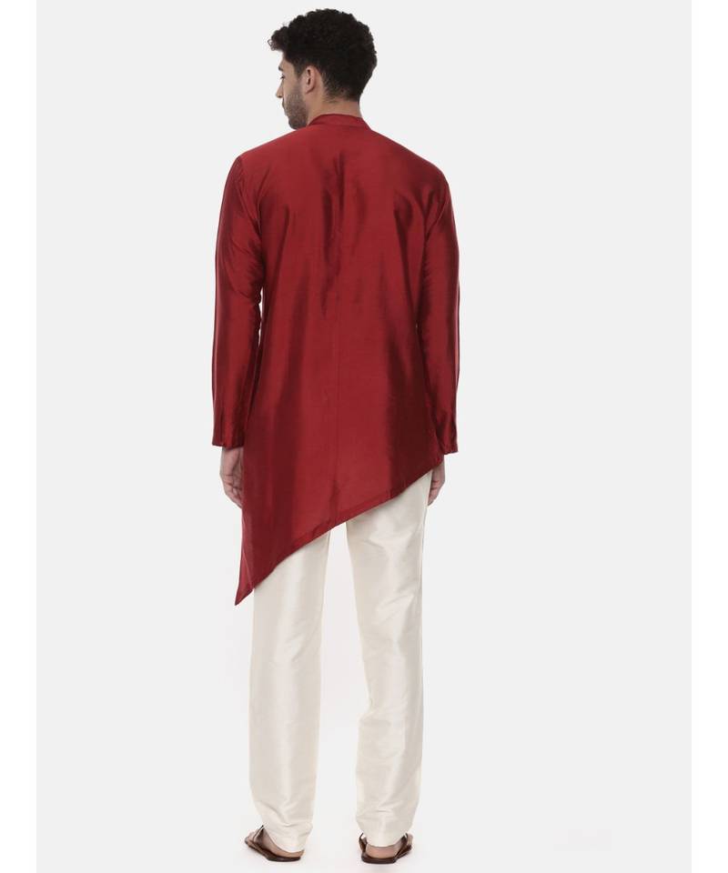 Red Silk Cotton Kurta Set