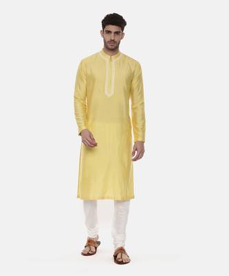 Yellow Embroidered Linen Silk Kurta 1