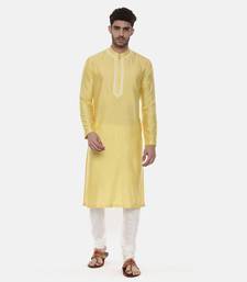 Yellow Embroidered Linen Silk Kurta