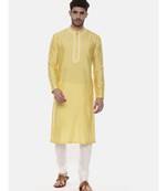 Yellow Embroidered Linen Silk Kurta