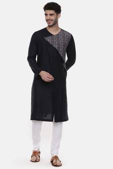 Green Blue Printed Linen Kurta