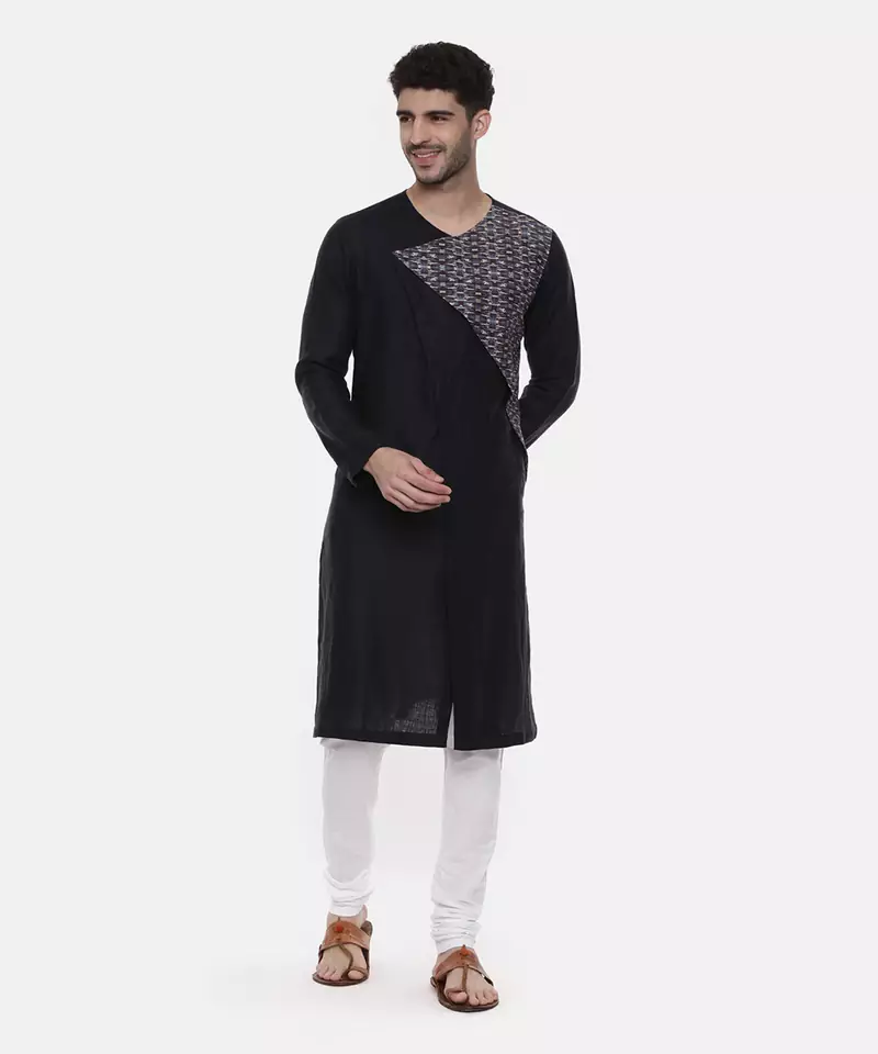 Green Blue Printed Linen Kurta