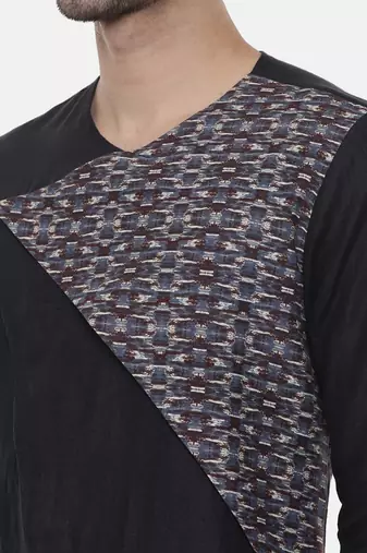 Green Blue Printed Linen Kurta