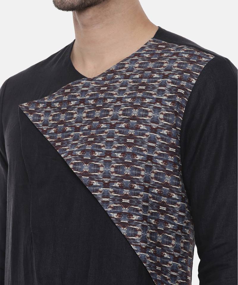 Green Blue Printed Linen Kurta