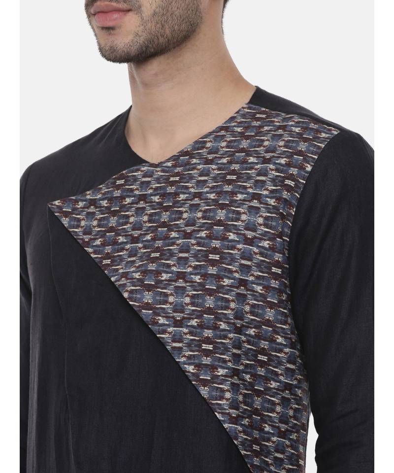 Green Blue Printed Linen Kurta