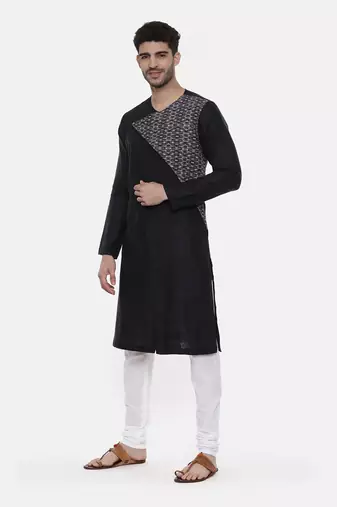 Green Blue Printed Linen Kurta