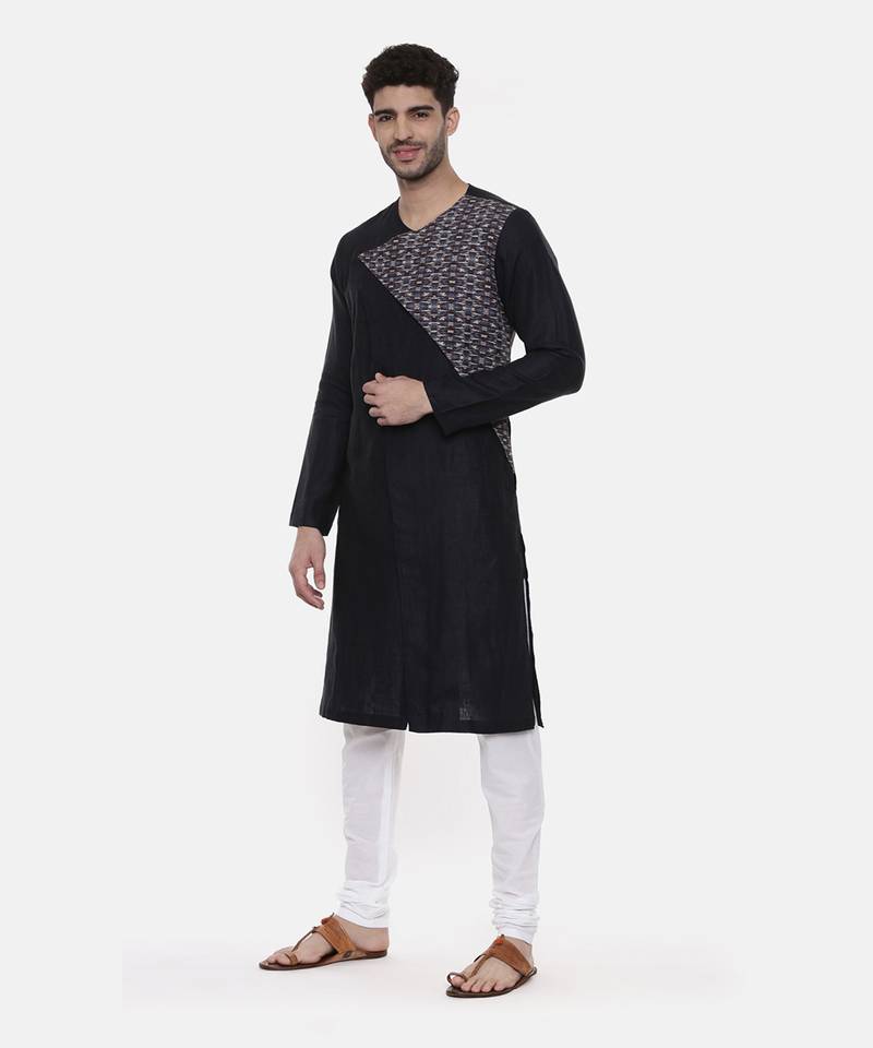 Green Blue Printed Linen Kurta