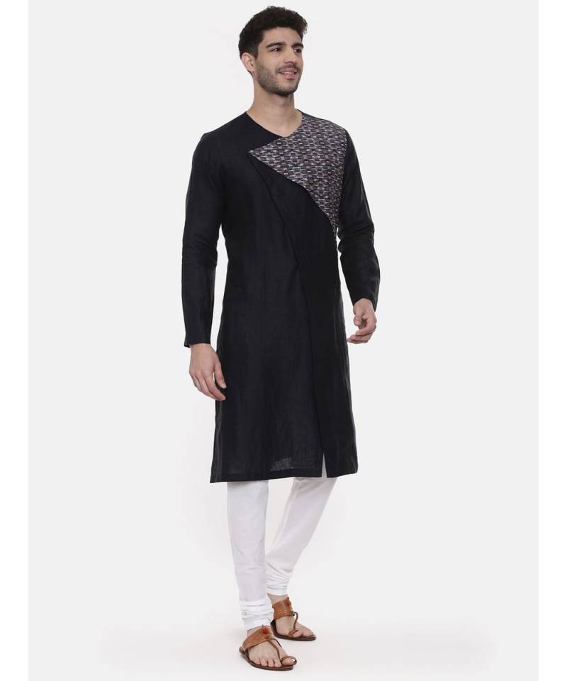 Green Blue Printed Linen Kurta