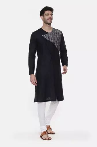 Green Blue Printed Linen Kurta