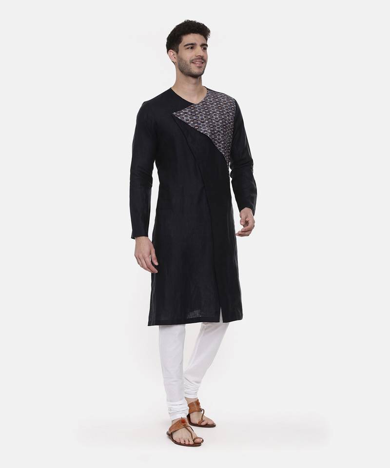 Green Blue Printed Linen Kurta