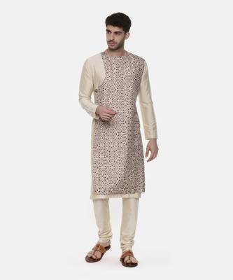 Beige Silk Printed Kurta 1