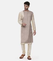 Beige Silk Printed Kurta