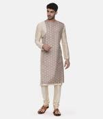 Beige Silk Printed Kurta