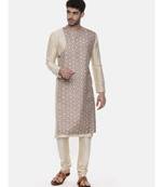 Beige Silk Printed Kurta