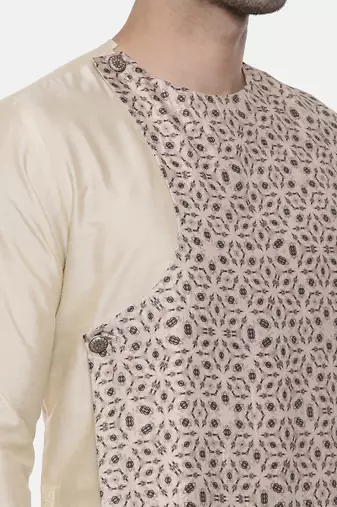 Beige Silk Printed Kurta