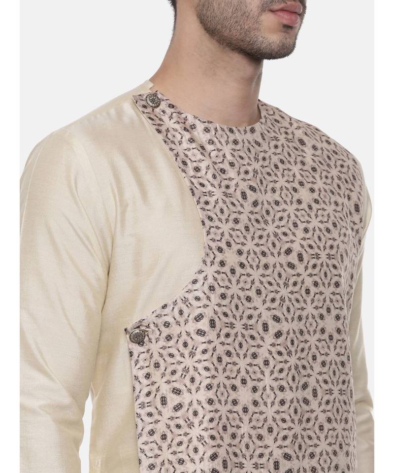 Beige Silk Printed Kurta