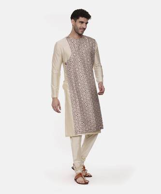Beige Silk Printed Kurta 4