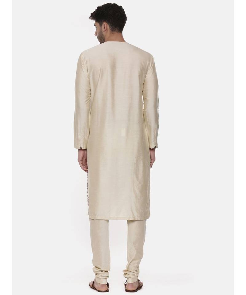 Beige Silk Printed Kurta