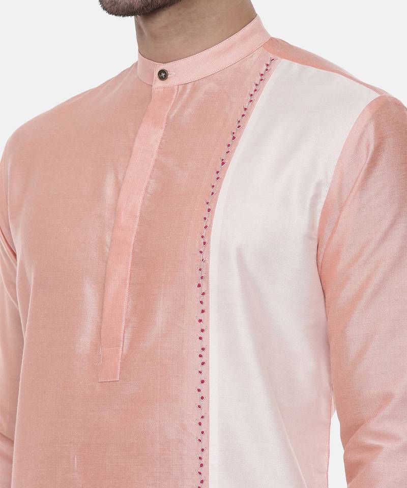 Pink Ivory Embroidered Silk Kurta